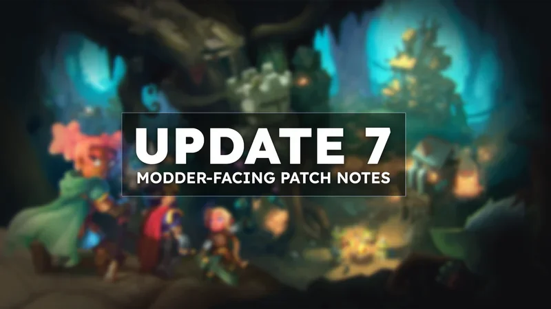 Visuel officiel des notes de patch Update 7 destinées aux moddeurs, scène de grotte avec des gobelins