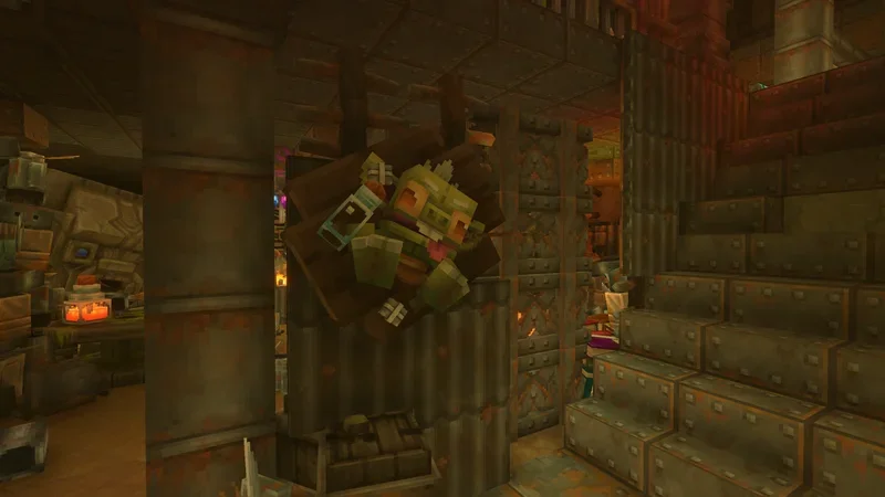 Couloir des Deepworks avec un gobelin enfermé dans une cage de fer