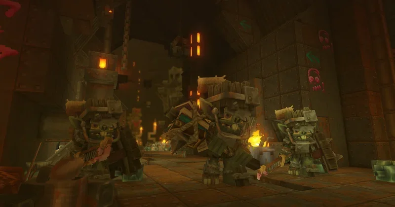 Plusieurs types de gobelins devant des machines dans un atelier