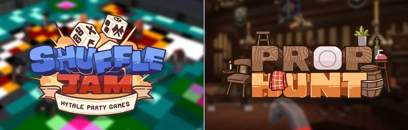 Logos des mini-jeux Shuffle Jam et Prop Hunt