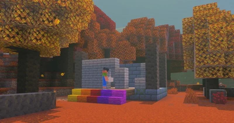 Sunny construit une base en bois de peuplier et en escaliers de laine colorés dans une forêt tachetée