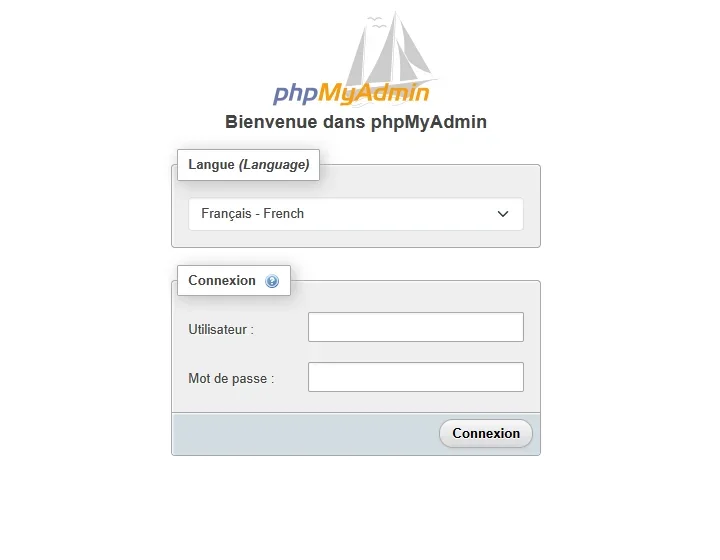 Screenshot of the phpMyAdmin login page