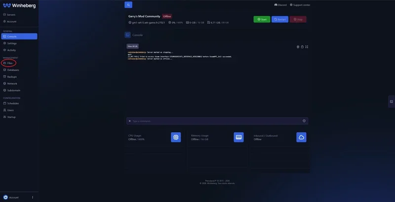 Settings tab of the Garry's Mod server on the panel