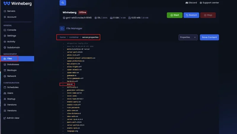Modifying the pvp variable inside the server.properties file