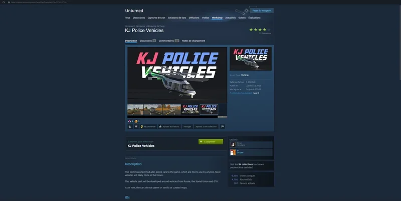 Mod page on the Unturned Steam Workshop