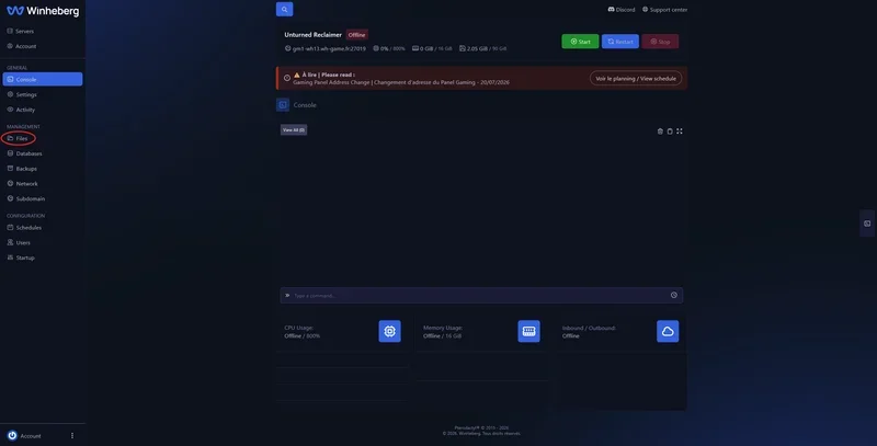 File manager of an Unturned server on the panel