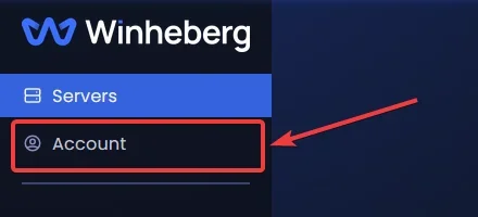 Account entry in the left side menu of the Winheberg game panel