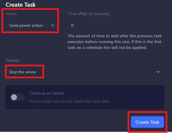 Stop task configuration
