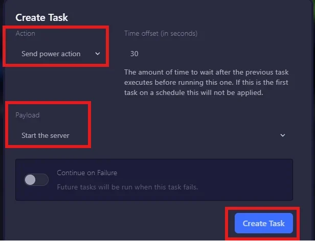 Start task configuration