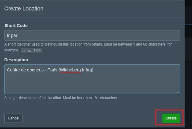 Create Location Pop-up Form