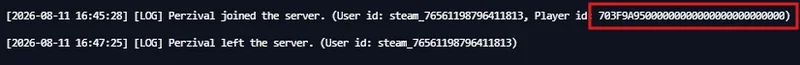 Console Pterodactyl avec le Player id Palworld