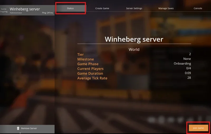 Bouton Rejoindre le jeu pour se connecter au serveur Satisfactory