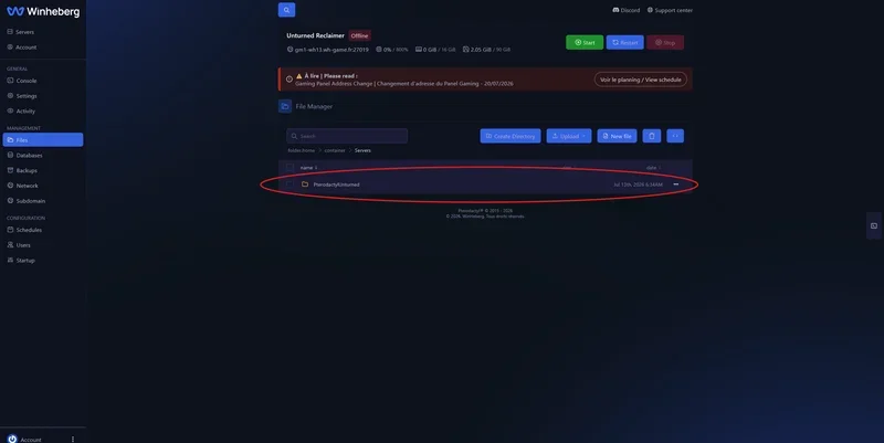 Dossier de l'instance PterodactylUnturned